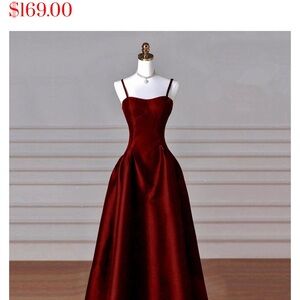 Red Spaghetti Strap Prom Gown